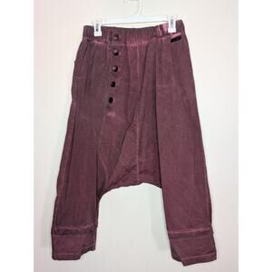StudioB3 Oversized Drop Crotch Harem Pants in Stone Washed Maroon, Size 36 / 38